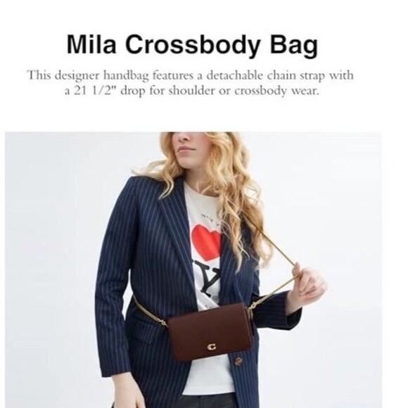 Coach Mila Crossbody Bag Polished Pebble Leather Merlot Gold Chain New with Tags - Picture 2 of 15